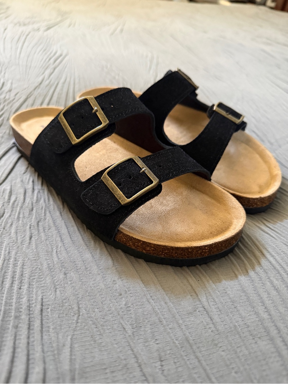 Birkenstock Khombu Black Double Strap Buckle Slide Sandals